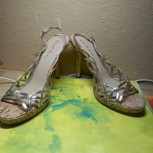 GABRIELLA ROCHA open toe Heels Size 8.5M  Gold Patent strappy sandles Shoes